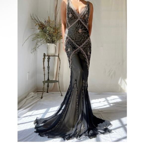 Vintage cache beaded down y2k prom dress sz 4 - Picture 1 of 10